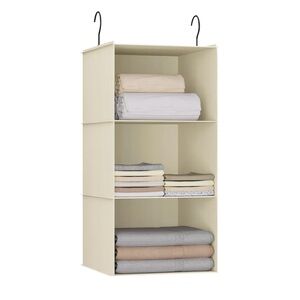 New! Beige 3 Shelf Hanging Closet Organizer